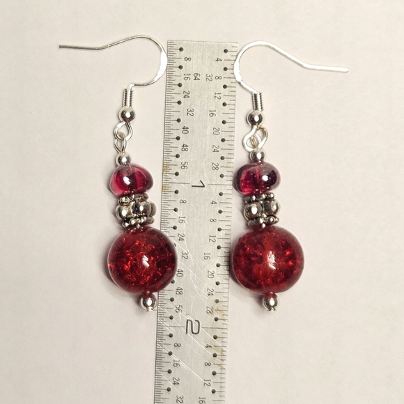 Red Crackled Glass Beaded Earrings - Picture 6 of 6